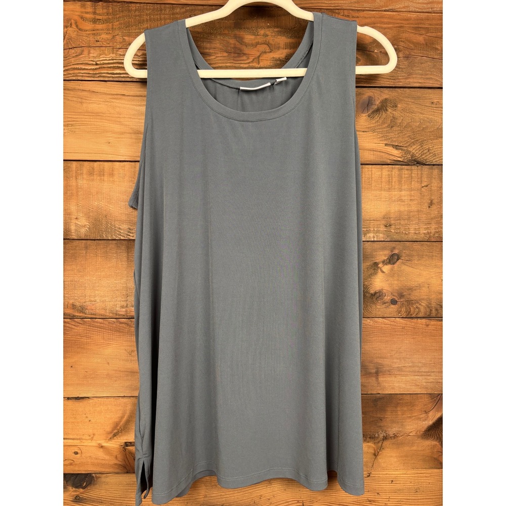 Susan Graver Tank Top Womens 2X Liquid Knit Scoop Neck Side Slits Gray